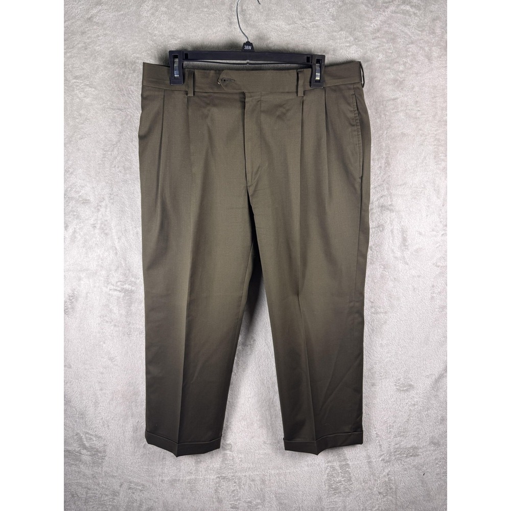 Jos A Bank Pants Mens 38x28 Green Signature Collection Pleated Classic Dress